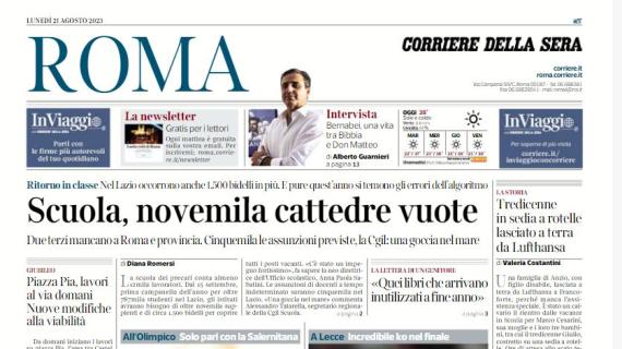 L'apertura del Corriere di Roma: "Belotti salva i giallorossi. Lazio, Immobile non basta"