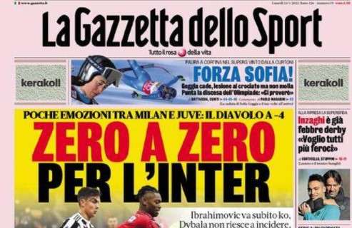 L'apertura de La Gazzetta dello Sport dopo Milan-Juventus: "Zero a zero per l'Inter"