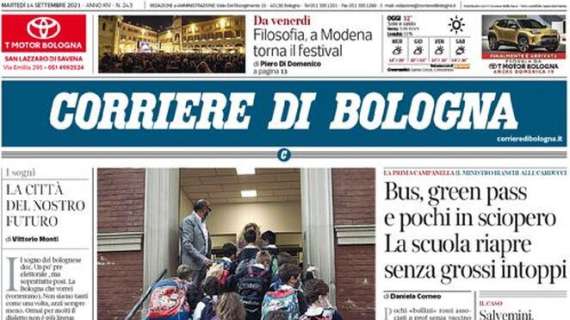 Il Corriere di Bologna in prima pagina sui rossoblù: "Svanberg manda il Bologna in Paradiso"