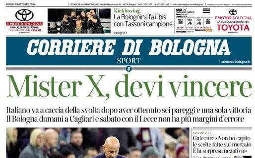 Il Corriere di Bologna in prima pagina: "Trasferta a Cagliari: i rossoblu cercano la vittoria"