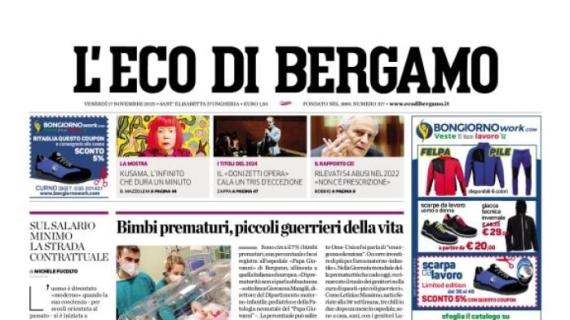La prima pagina de L'Eco di Bergamo apre così: "Atalanta in crescita anche nel ranking"