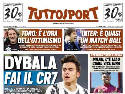 Juventus a Bergamo senza Ronaldo, l'apertura di Tuttosport: "Dybala fa il CR7"