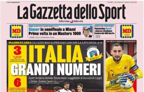L'apertura de La Gazzetta dello Sport: "Italia grandi numeri"