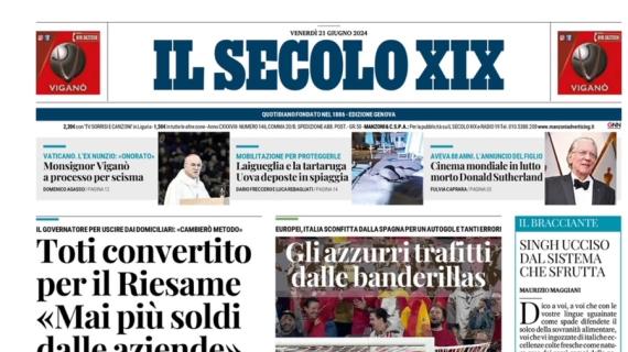 Il Secolo XIX in prima pagina: "Gli azzurri trafitti dalle banderillas"