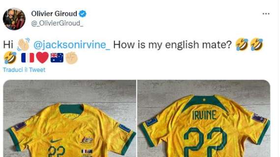 Giroud replica a Cummings dopo il mancato scambio di maglie: "Com'è il mio inglese, amico?"