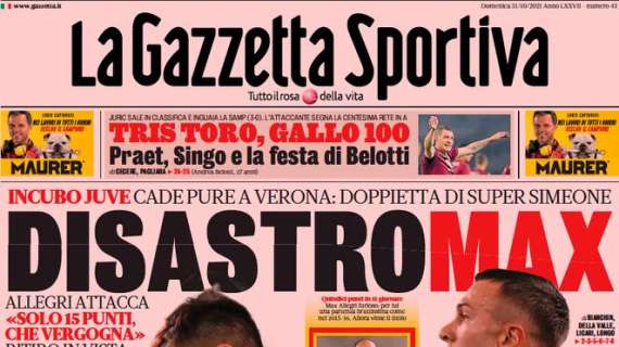 L'apertura de La Gazzetta dello Sport sulla crisi Juventus: "Disastro Max"