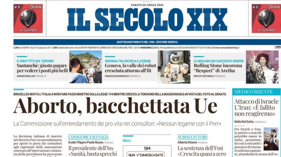 La pagina di apertura de Il Secolo XIX: "Genoa bello a metà. Luis Alberto premia la Lazio"