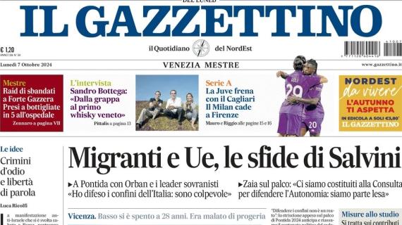 Il Gazzettino intitola: "La Juve si scontra col Cagliari, il Milan cade a Firenze"