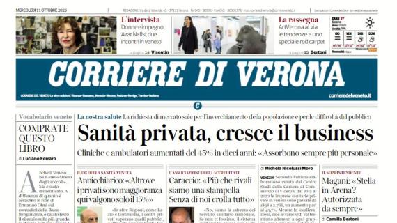 L'apertura del Corriere di Verona recita: "Europei 2032, Verona sarà pronta"