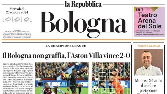 La Repubblica di Bologna in taglio alto: "Bologna non graffia, l'Aston Villa vince 2-0"