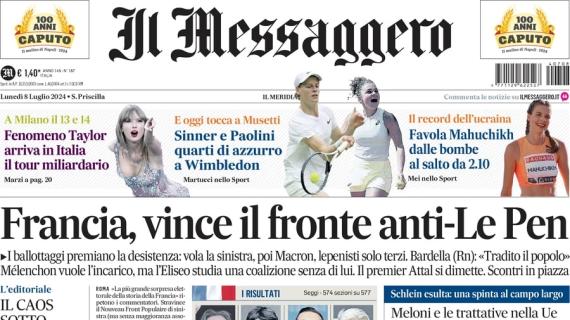 Il Messaggero in prima pagina: "Roma al lavoro, la A riparte. Per De Rossi c'è Le Fée"