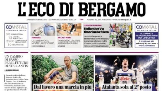 L'Eco di Bergamo in prima pagina sulla Dea: "Atalanta sola al secondo posto"