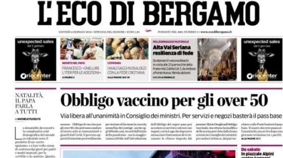 L’Eco di Bergamo in apertura: “Torino e Udinese in quarantena. L’Atalanta non gioca”