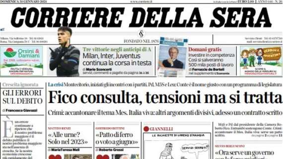 Corriere della Sera in taglio alto: "Milan, Inter, Juventus. Continua la corsa in testa"