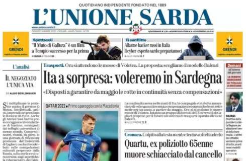 L'Unione Sarda: "I Mondiali aspettano l'Italia: in campo il cagliaritano Barella"