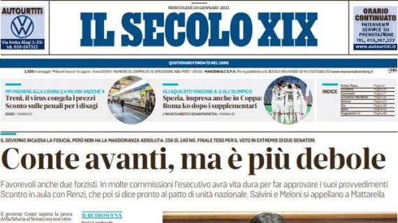 Il Secolo XIX: "Spezia, impresa anche in Coppa: Roma ko dopo i supplementari"