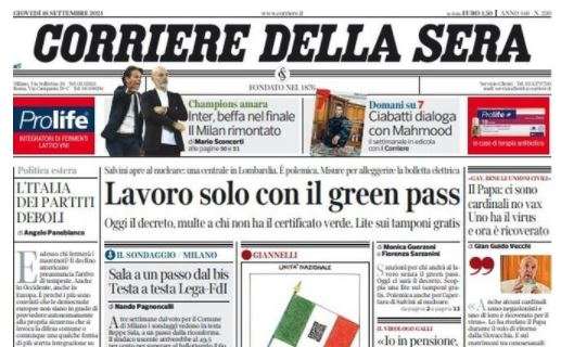 Corriere della Sera: "Inter, beffa nel finale. Il Milan rimontato"