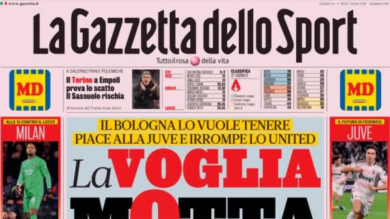 La Gazzetta dello Sport in prima pagina apre sul Bologna: "La voglia Motta"
