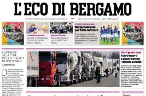 L'Eco di Bergamo su Italia-Svizzera: "Bergamo è in pole"