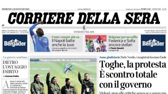 La prima pagina del CorSera: "Conte, colpo gobbo. Il Napoli vola"