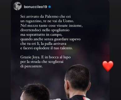 Juventus, Bonucci a Dybala: "Sei arrivato da Palermo che eri un ragazzino, te ne vai da Uomo"