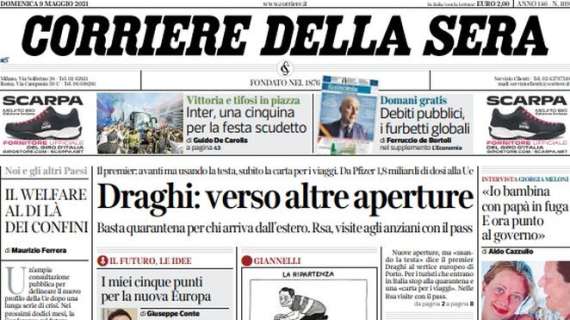 Il Corriere della Sera in apertura: "Inter, una cinquina per la festa Scudetto"