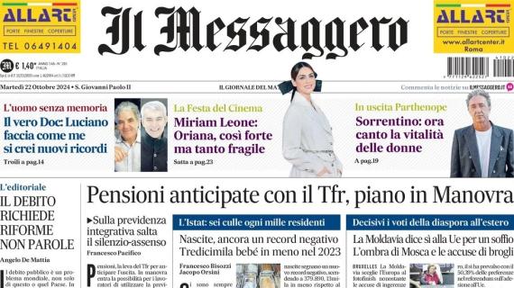 Il Messaggero in prima pagina: "Totti e la pazza nostalgia del campo a 48 anni"