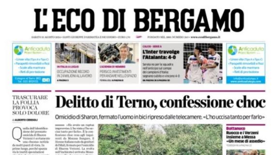 L'Eco di Bergamo in taglio alto di prima pagina: "L'Inter travolge l'Atalanta: 4-0"