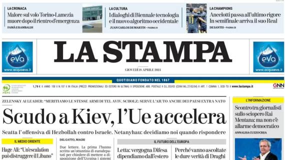 L'apertura de La Stampa: "Ancelotti passa all'ultimo rigore: in semifinale arriva il suo Real"