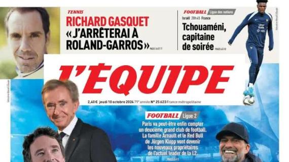 L'Équipe in prima pagina: "Francia, out Mbappé: Tchouaméni capitano contro Israele"