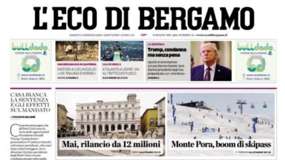 L'Eco di Bergamo in taglio alto di prima pagina: "Atalanta a Udine: via al trittico di fuco"