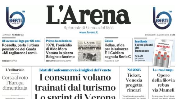 L'Arena in taglio alto di prima pagina: "Hellas, sfida per la salvezza"