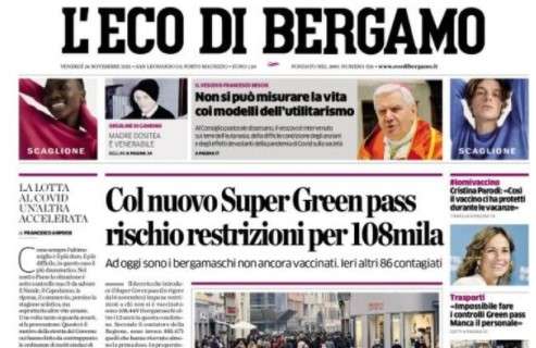 L'Eco di Bergamo: "L'Atalanta a Torino sfida il tabù Juve. E ritrova Zappacosta"