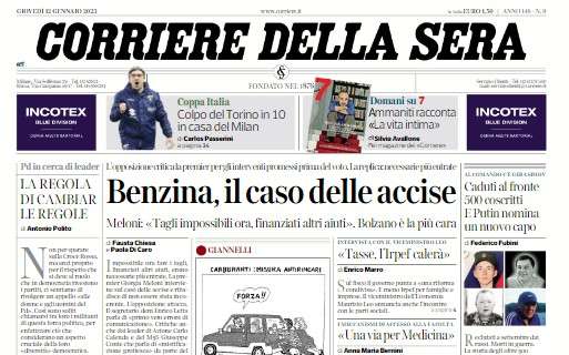 Il Corriere della Sera in apertura sulla Coppa Italia: "Colpo del Torino in 10"