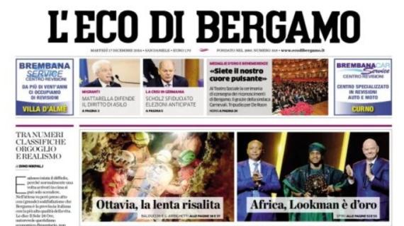 La prima pagina de L'Eco di Bergamo: "Africa, Lookman è d'oro"