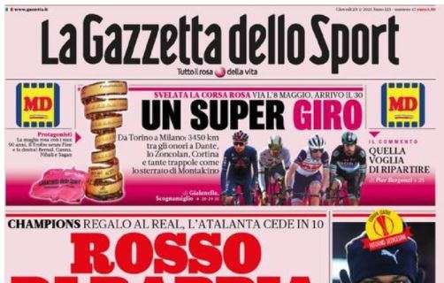 L'apertura de La Gazzetta dello Sport sull'Atalanta: "Rosso di rabbia"