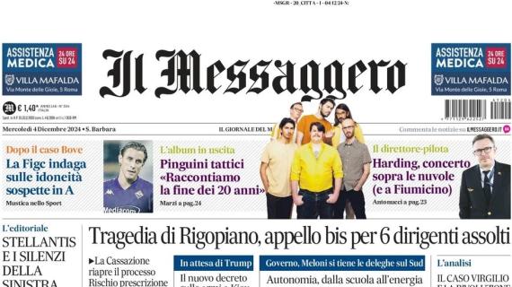 Il Messaggero apre: "Dopo il caso Bove la FIGC indaga sulle idoneità sospette"