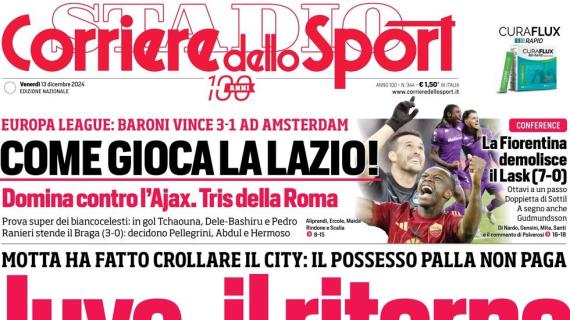 La prima pagina del Corriere dello Sport dopo il 2-0 al City: "Juve, il ritorno"