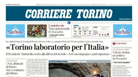 La prima pagina del Corriere di Torino titola: "Toro autorevole: 0-0 a Lens"