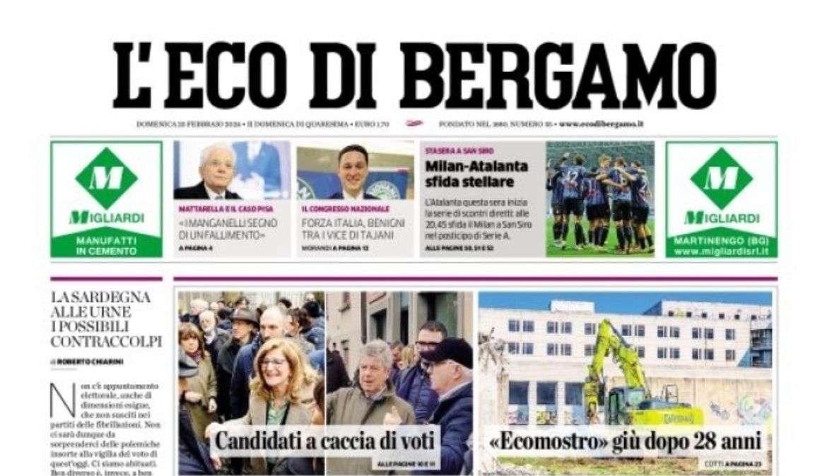 L'Eco di Bergamo sul big match serale: "Milan-Atalanta, sfida stellare"