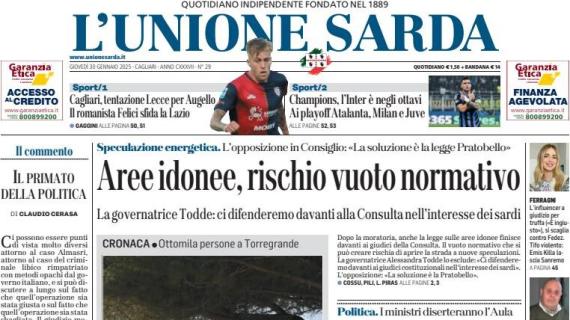 L'Unione Sarda: "Cagliari, tentazione Lecce per Augello. Felici sfida la Lazio"