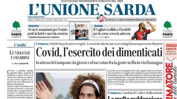 L’Unione Sarda in apertura: “Il Cagliari si affida a Pavoletti per la corsa verso la salvezza”
