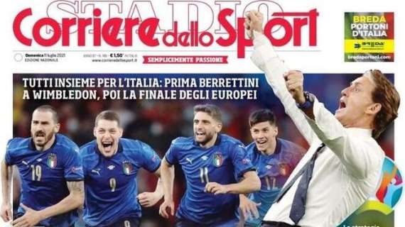 Italia-Inghilterra e Berrettini. L'apertura del Corriere dello Sport: "Un amore così grande"