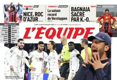 L'Equipe in apertura sulla crisi del Lione di Grosso: "Perdizione OL, il Lille vince ed è 4°"