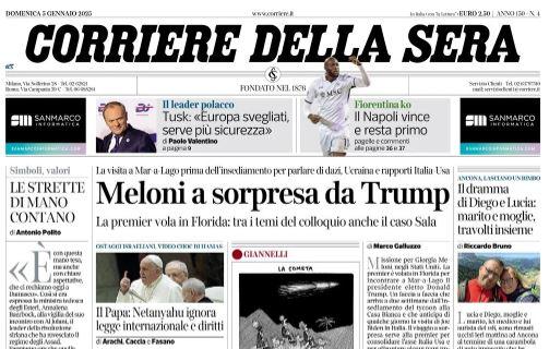 Il Corriere della Sera in taglio alto: "Il Napoli vince e resta primo"