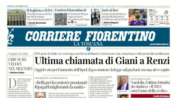L'apertura del Corriere Fiorentino sull'infortunio di Bonaventura: "Jack ai box"