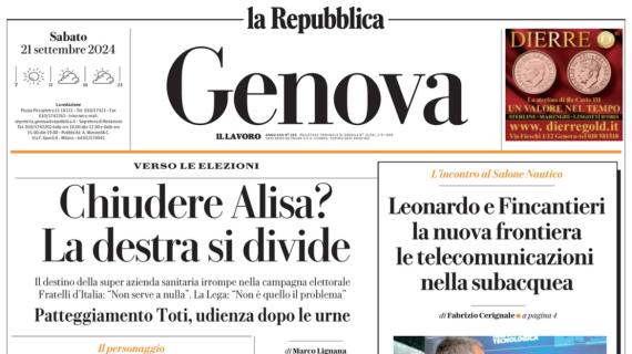 La Repubblica di Genova in taglio basso: "Genoa e Samp in campo alle 15"