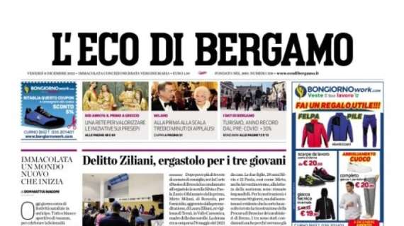 De Ketelaere ritrova il Milan, L'Eco di Bergamo in prima pagina: "Sarà la gara della svolta?"