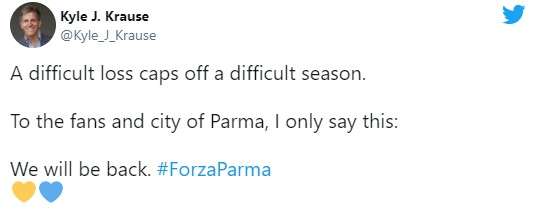 Parma in B, Krause: "Sconfitta difficile in una stagione difficile". Ma promette: "Torneremo"