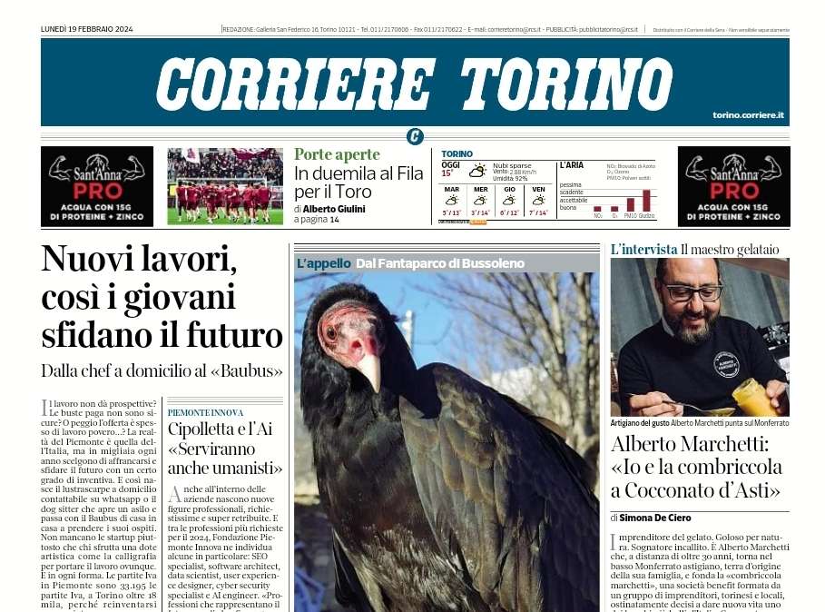 La prima pagina del Corriere di Torino recita così: "In duemila al Fila per il Toro"